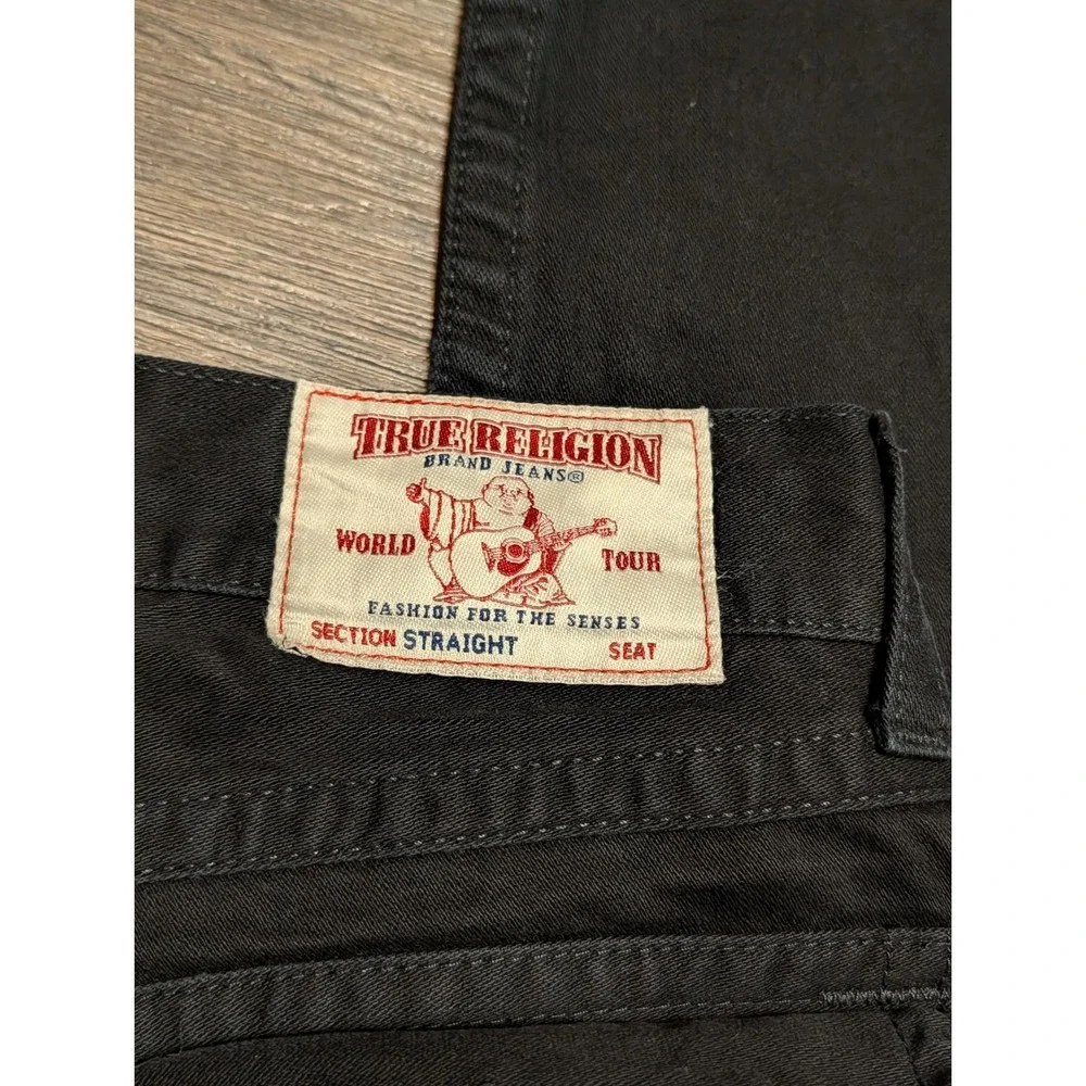 True Religion Mens Section Straight Black Denim Jeans Size 34 Y2K Streetwear